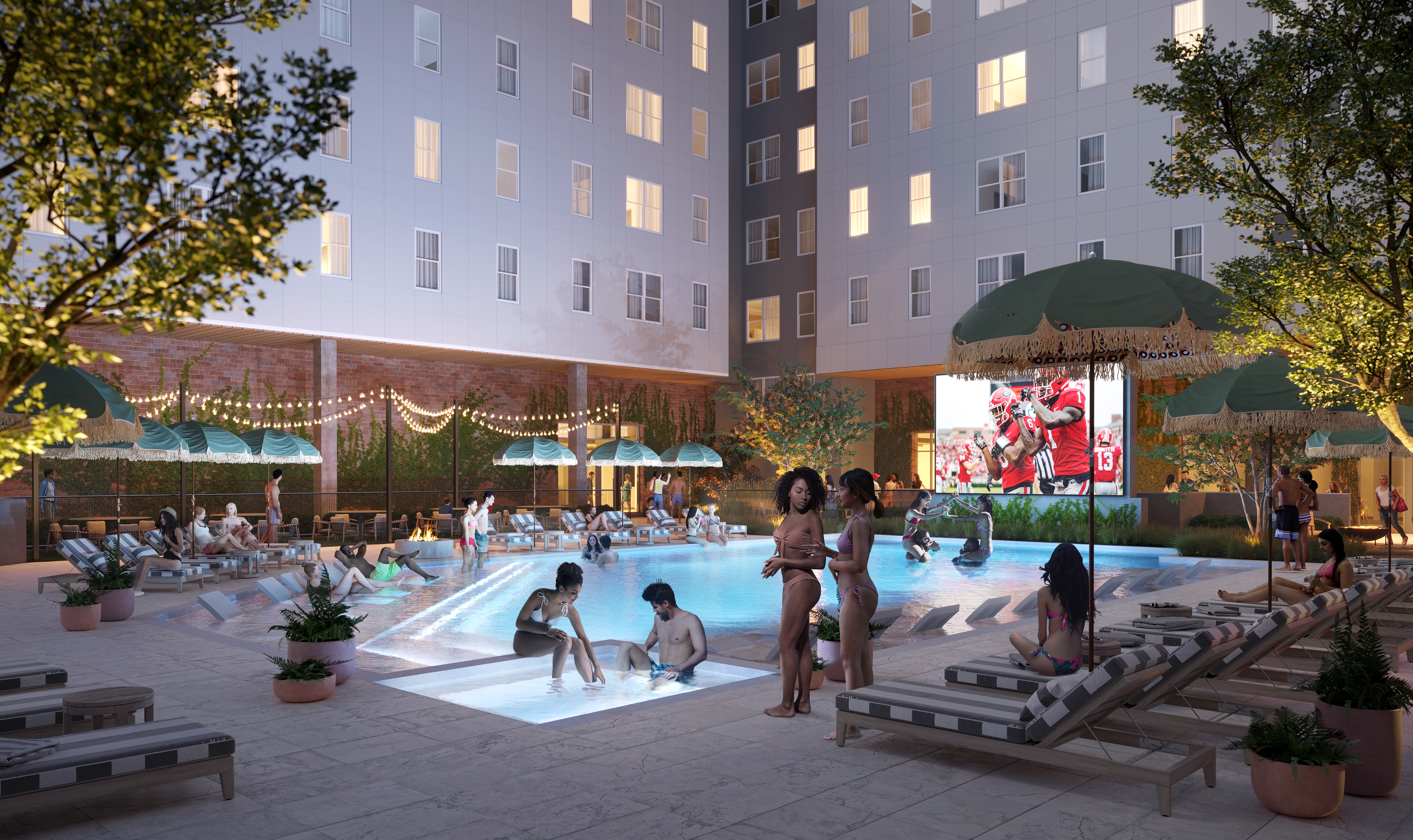 Rendering of the pool at Rambler Athens, UGA's newest student housing apartments.