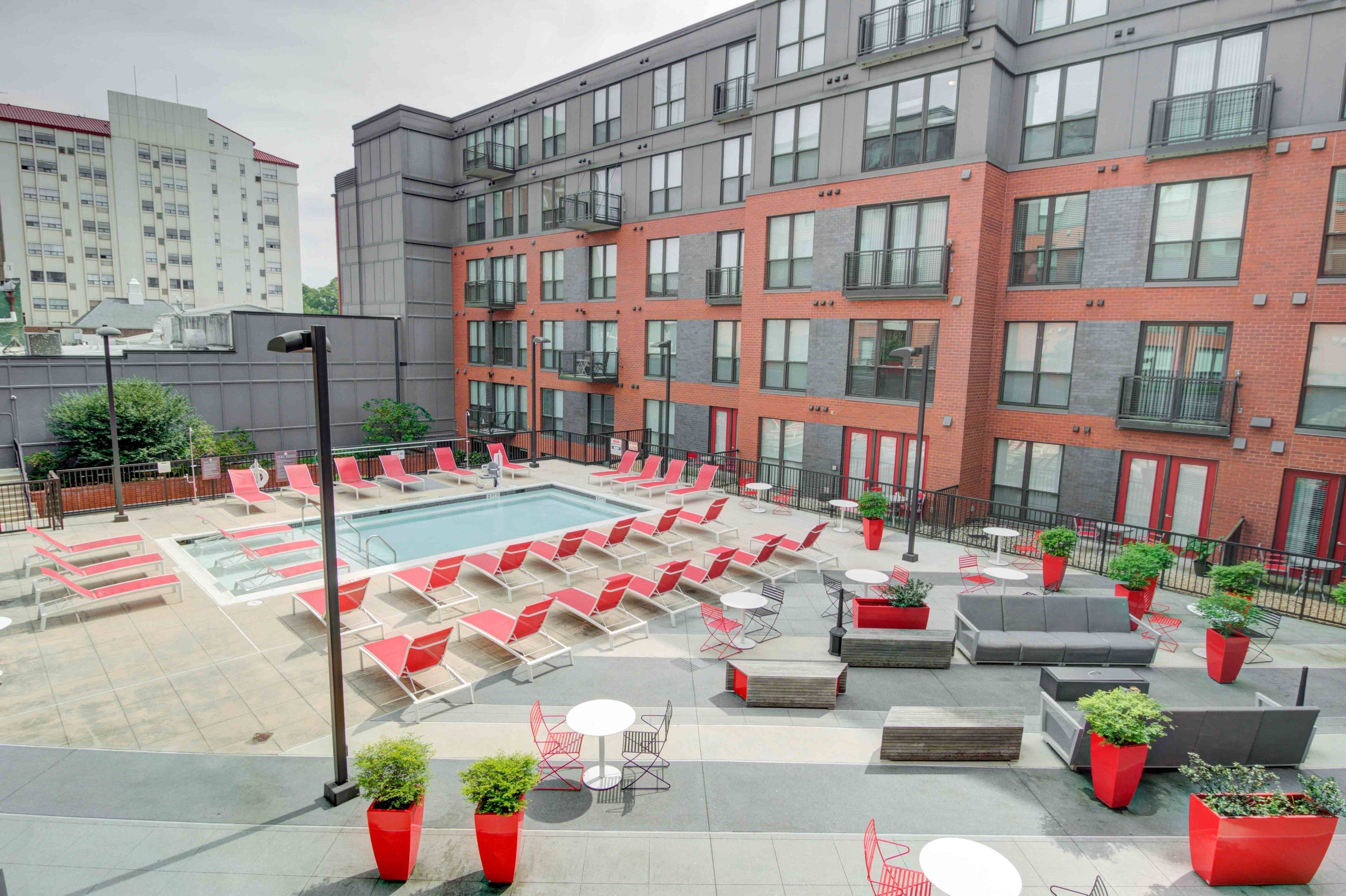 Georgia Heights pool deck for the residents of this apartment complex for UGA students in Athens, GA.