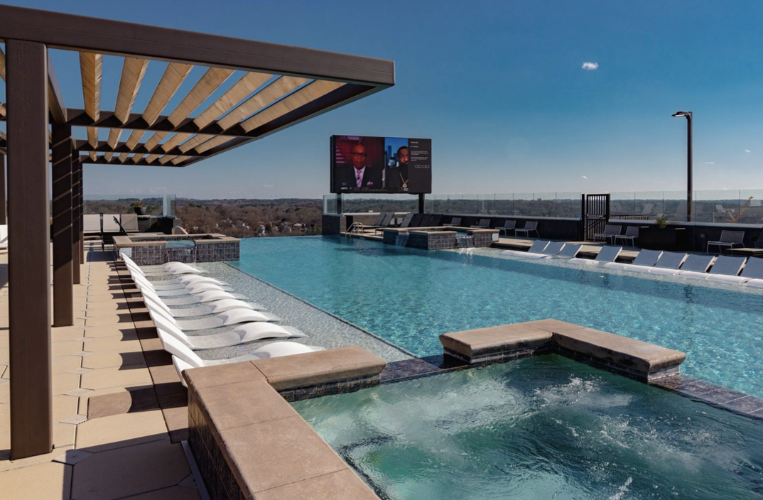 The Standard Apartment's rooftop pool deck in downtown Athens, GA for UGA students. 