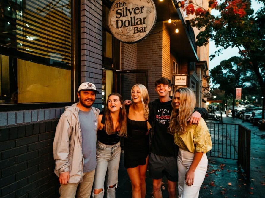friends outside of Silver Dollar Bar in Athens GA