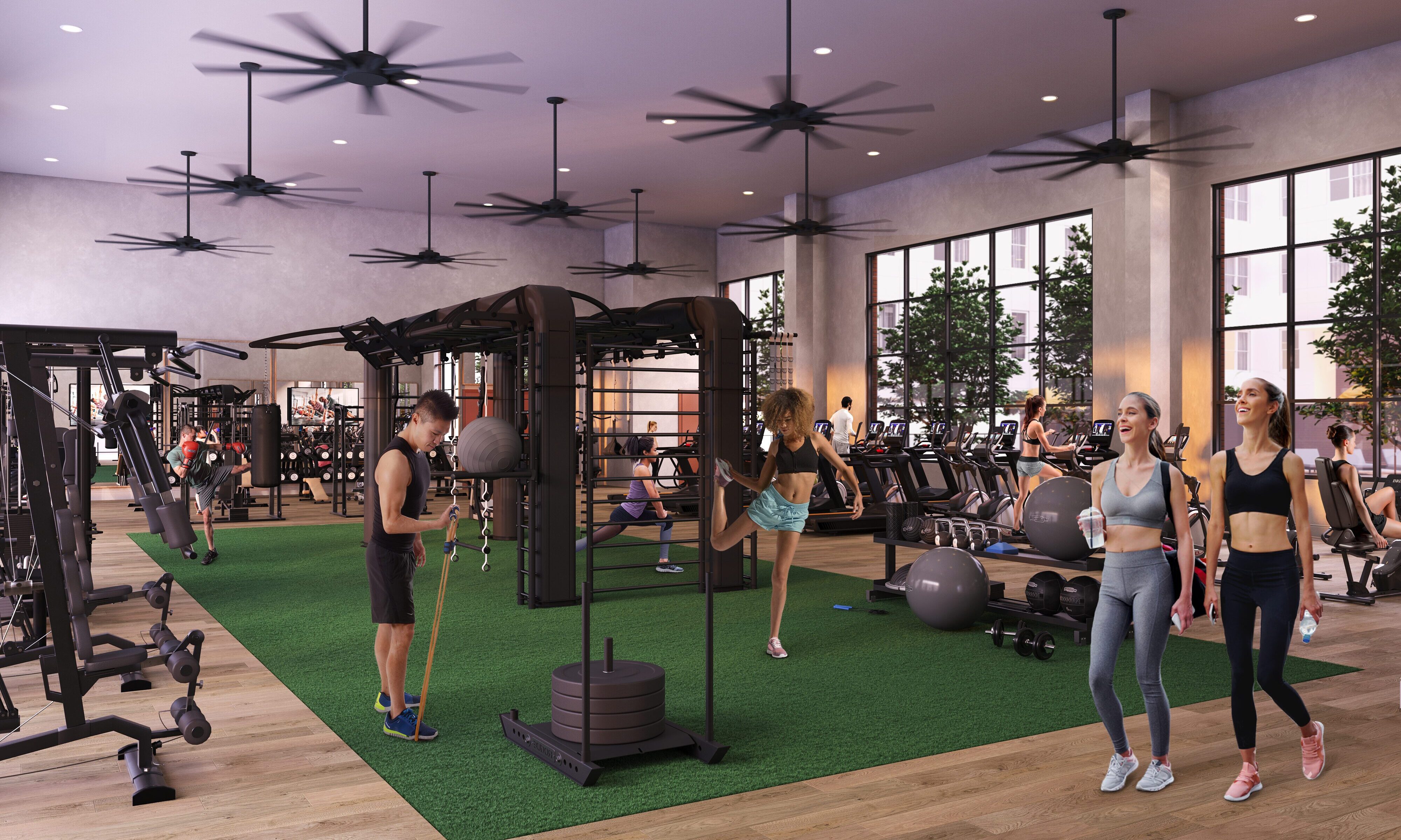 Rendering of the fitness center at Rambler Athens, student apartments near UGA.