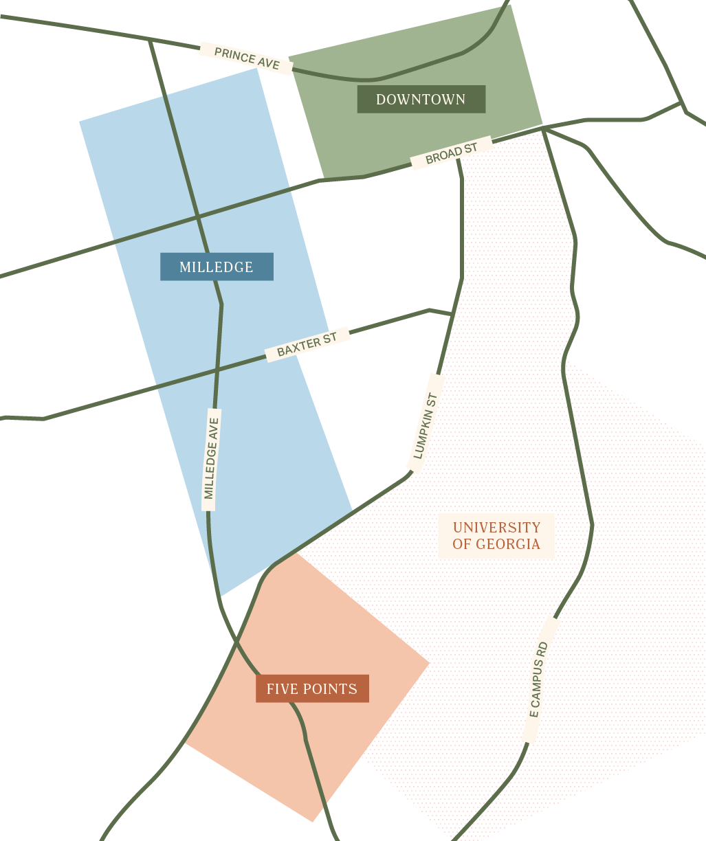 Athens Neighborhoods Map near UGA