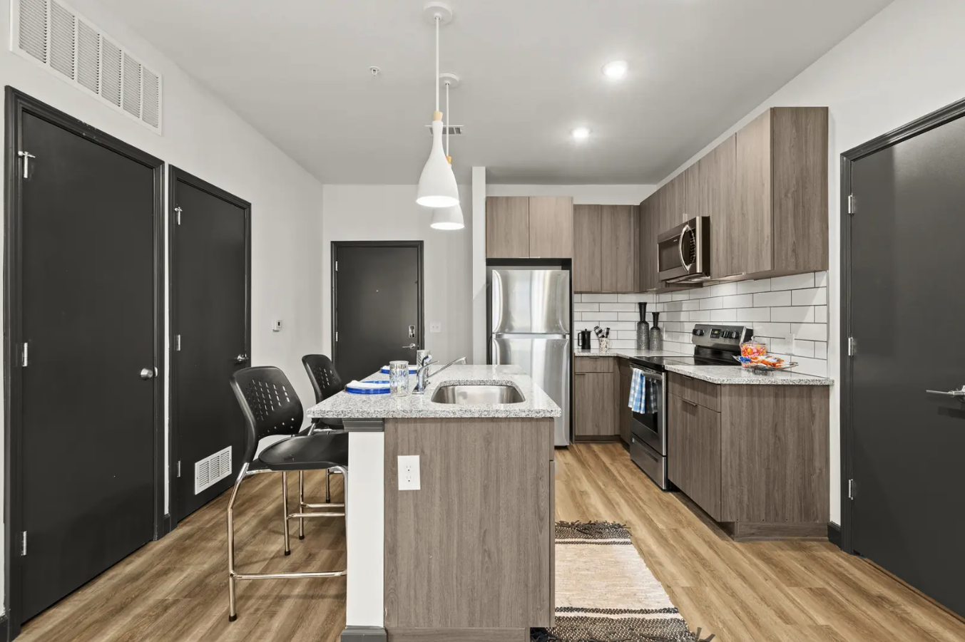 Kitchen area in a unit at The William Athens.